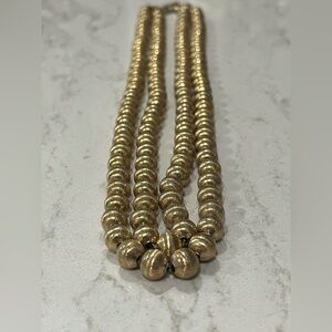 Vintage Trifari elegant double-strand brushed gold tone Beaded Necklace